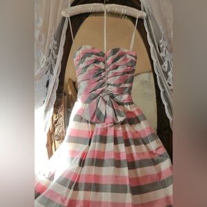Vintage 90s A.J. Bari Taffeta Striped Bow Gown